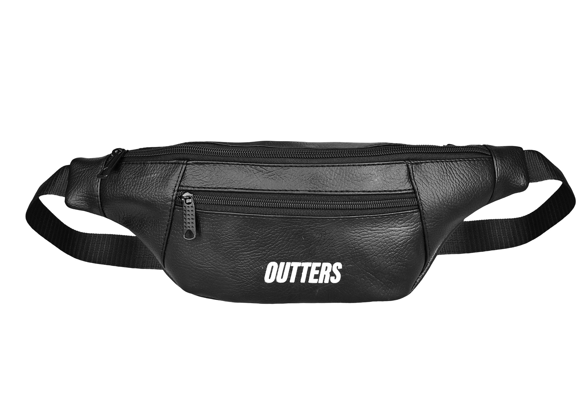 Outters Large Crossbody Leather Fanny Pack with 3-Zipper Pockets